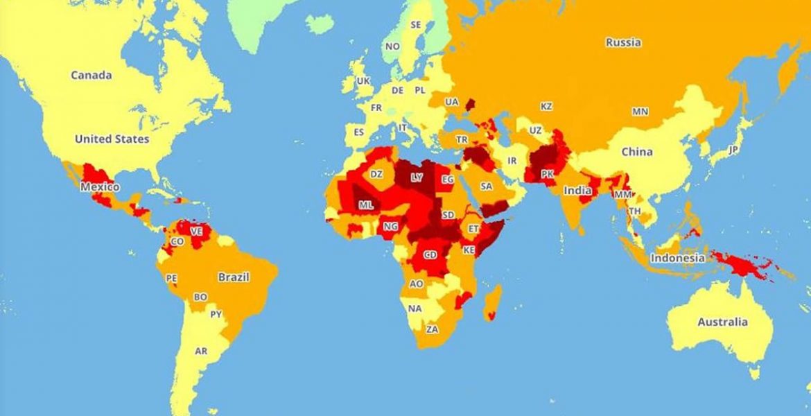 Mapa de los países más peligrosos y de los más seguros para viajar