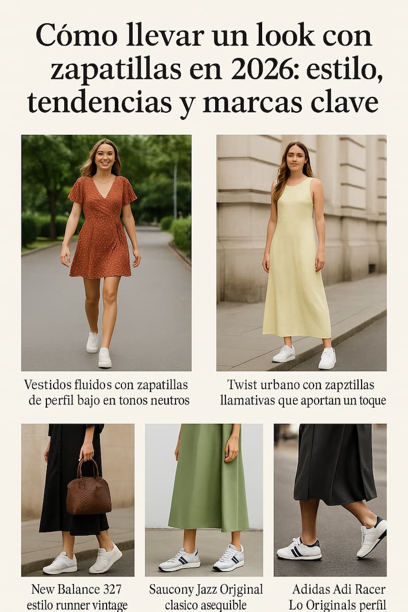 En ciudades como Madrid, Barcelona o Valencia, el “after-work” o salidas informales con vestidos largos, zapatillas y abrigo ligero son tendencia en 2026. Look con zapatillas: cómo llevar el estilo más cómodo y moderno de 2026
