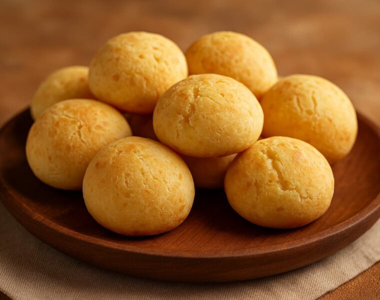 Chipás caseros recién horneados sobre una tabla de madera, dorados y crujientes por fuera, típicos del Litoral argentino.