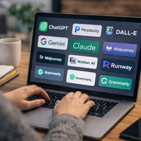 persona utilizando herramientas de inteligencia artificial en una computadora portátil