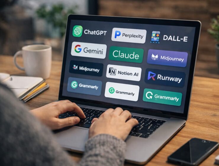 persona utilizando herramientas de inteligencia artificial en una computadora portátil