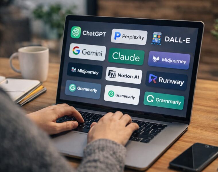 persona utilizando herramientas de inteligencia artificial en una computadora portátil