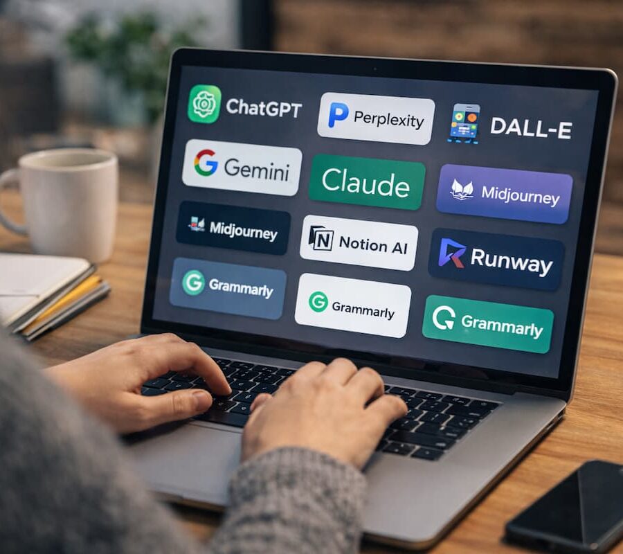 persona utilizando herramientas de inteligencia artificial en una computadora portátil