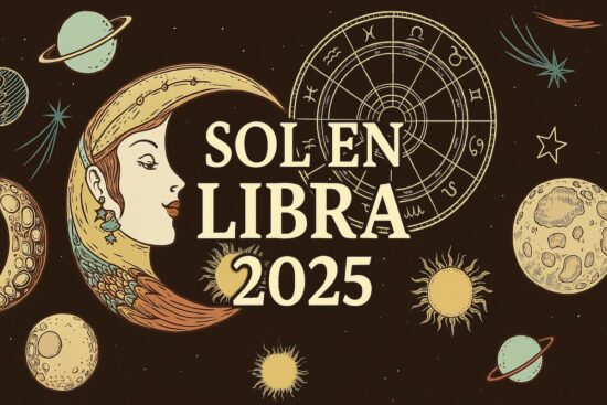 Sol en Libra 2025 ilustrado con rueda zodiacal y símbolos celestes