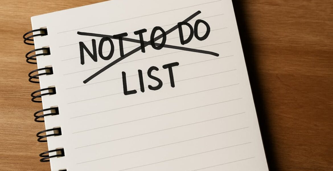 Block de notas con la frase "Not to do list"