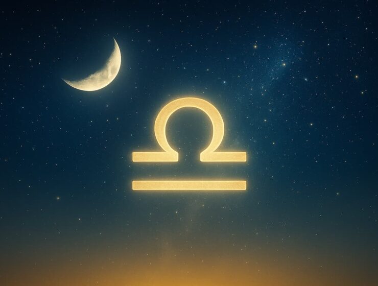 Luna Nueva en Libra 2025: el reset energético de 21 de octubre 6 Cielo estrellado con símbolo de Libra iluminado por la Luna Nueva, representando equilibrio y armonía.