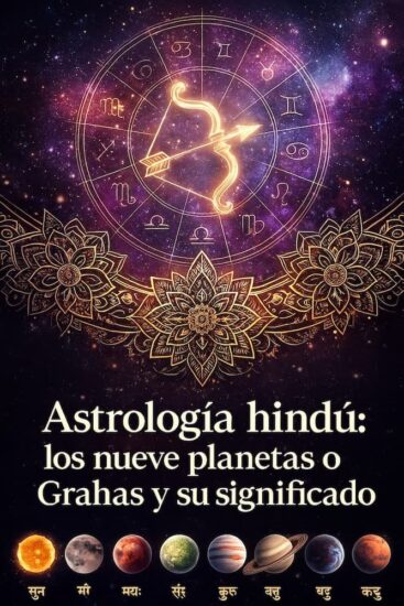 Infografía vertical que muestra los nueve planetas de la astrología hindú (Navagrahas) ilustrados con íconos circulares en tonos cálidos y diseño minimalista. Incluye símbolos que representan a la Luna, el Sol, Marte, Mercurio, Júpiter, Venus, Saturno, Rahu y Ketu. Es ideal para acompañar artículos sobre astrología védica, espiritualidad y significado de los Grahas.