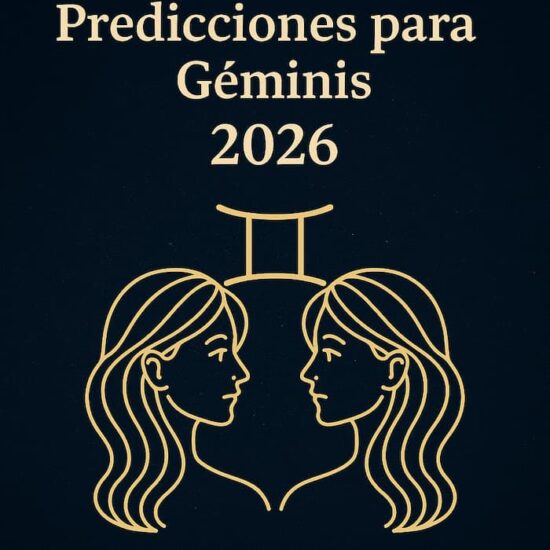 Imagen astrológica moderna que representa el signo Géminis 2026 con tonos azules, plateados y elementos cósmicos.