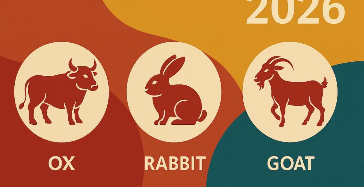 Ilustración de los signos menos afortunados del horóscopo 2026 con fondo colorido y nombres en español.