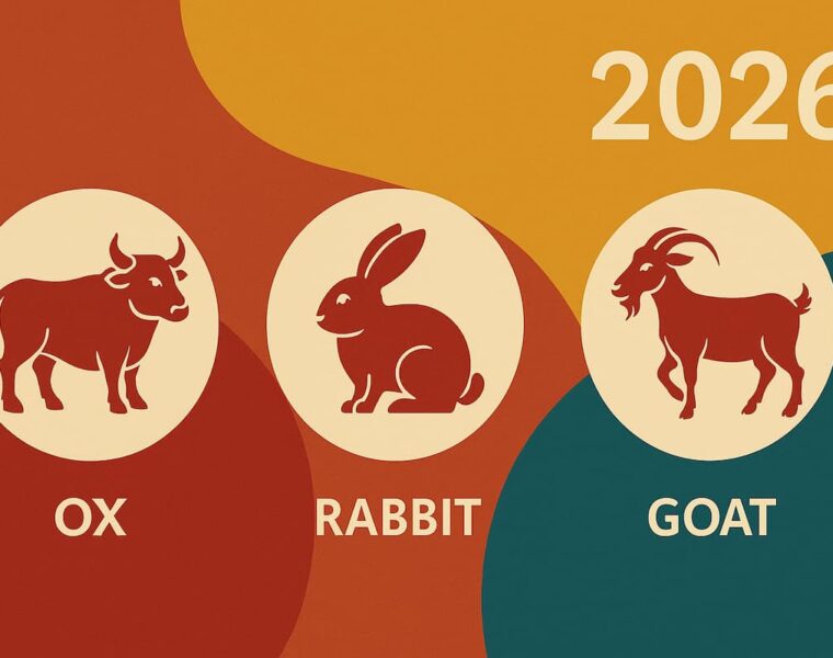 Ilustración de los signos menos afortunados del horóscopo 2026 con fondo colorido y nombres en español.