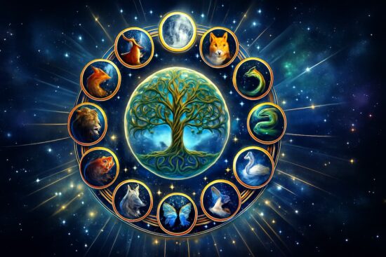 Rueda zodiacal iluminada sobre un cielo estrellado, simbolizando el horóscopo de diciembre 2025.