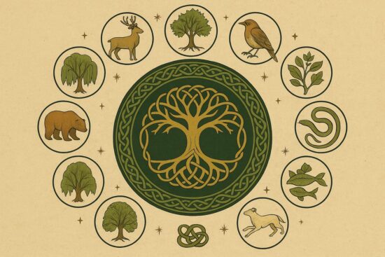 Astrología celta: predicciones 2026 para cada signo 6 Figura de madera tallada con motivos celtas en un entorno natural iluminado suavemente.