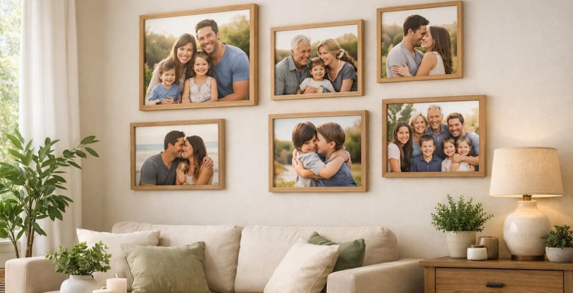 Fotos familiares colocadas en el living de una casa según el Feng Shui para atraer armonía y energía positiva