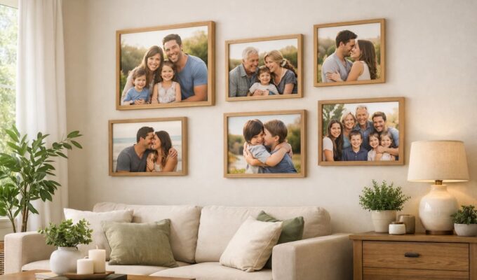 Fotos familiares colocadas en el living de una casa según el Feng Shui para atraer armonía y energía positiva