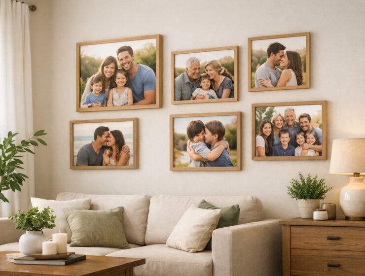 Fotos familiares colocadas en el living de una casa según el Feng Shui para atraer armonía y energía positiva