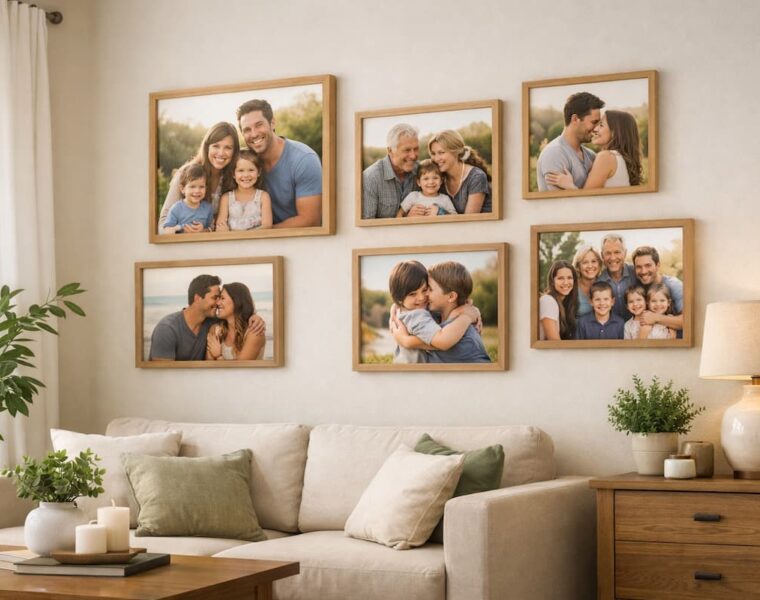 Fotos familiares colocadas en el living de una casa según el Feng Shui para atraer armonía y energía positiva