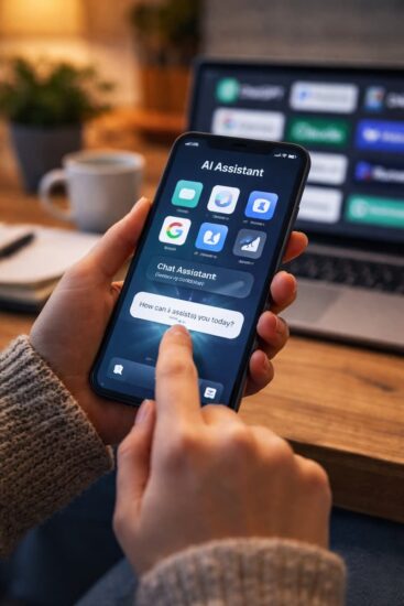 persona usando inteligencia artificial desde una aplicación en el celular