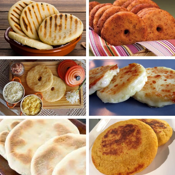 fotos de distintos tipos de arepas