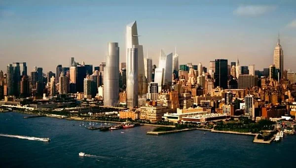 Los jardines públicos de Hudson Yards Plaza pública y jardines de Hudson Yards con Vessel al fondo