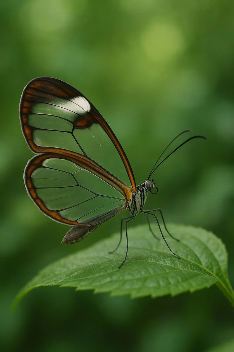 El Símbolo de la Claridad y la Honestidad La mariposa de cristal real, Greta oto, con sus alas transparentes, simbolizando la claridad y la pureza que representa este regalo espiritual