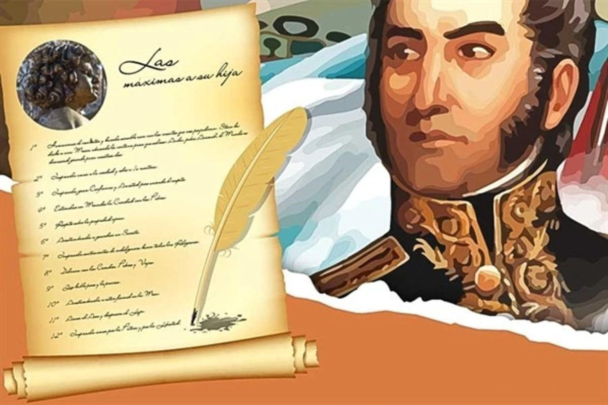 imagen ilustrativa con una pintura de san martin maximas y una imagen con sus máximas y una pluma