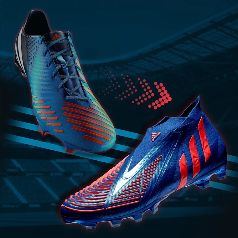Adidas-Predator-2025-tenis-de-futbol Un par de tenis de fútbol Adidas Predator 2025 en colores azul y naranja, destacando su diseño innovador para máximo control y precisión en el campo.
