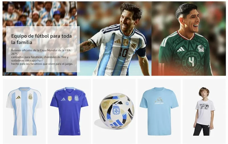 Camisetas de fútbol de jugadores para todas las edades en Amazon, con la imagen de Messi y la indumentaria de Argentina