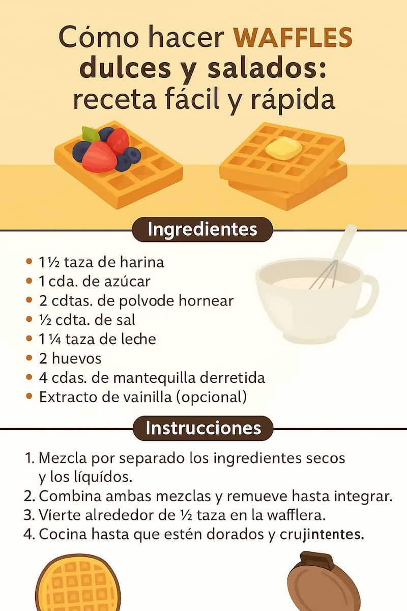 Receta de waffles paso a paso Cómo hacer waffles dulces y salados (receta fácil y rápida)