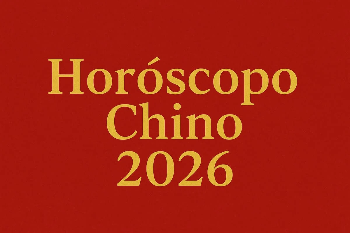 Imagen con fondo rojo y detalles dorados que muestra el símbolo del horóscopo chino con el texto “Horóscopo Chino 2026”, representando las predicciones y energías del nuevo año.