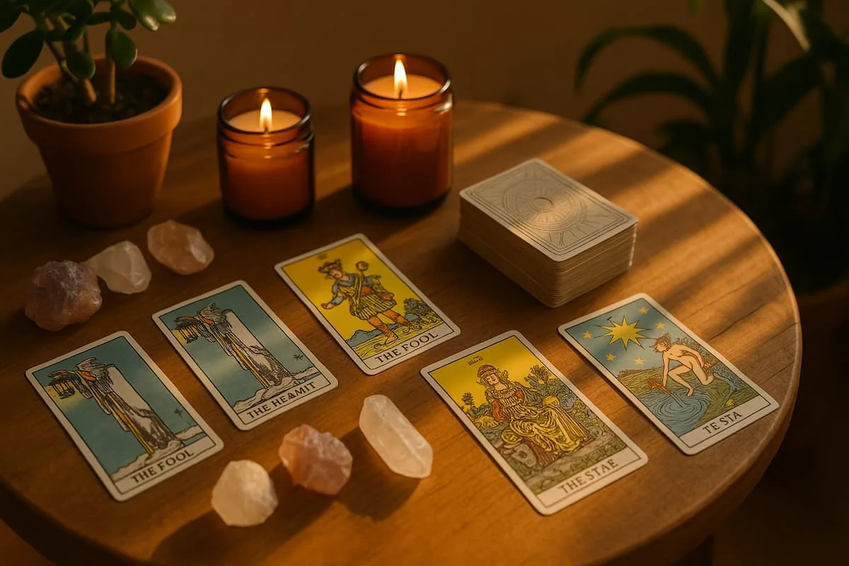 Lectura de tarot evolutivo con velas y cristales