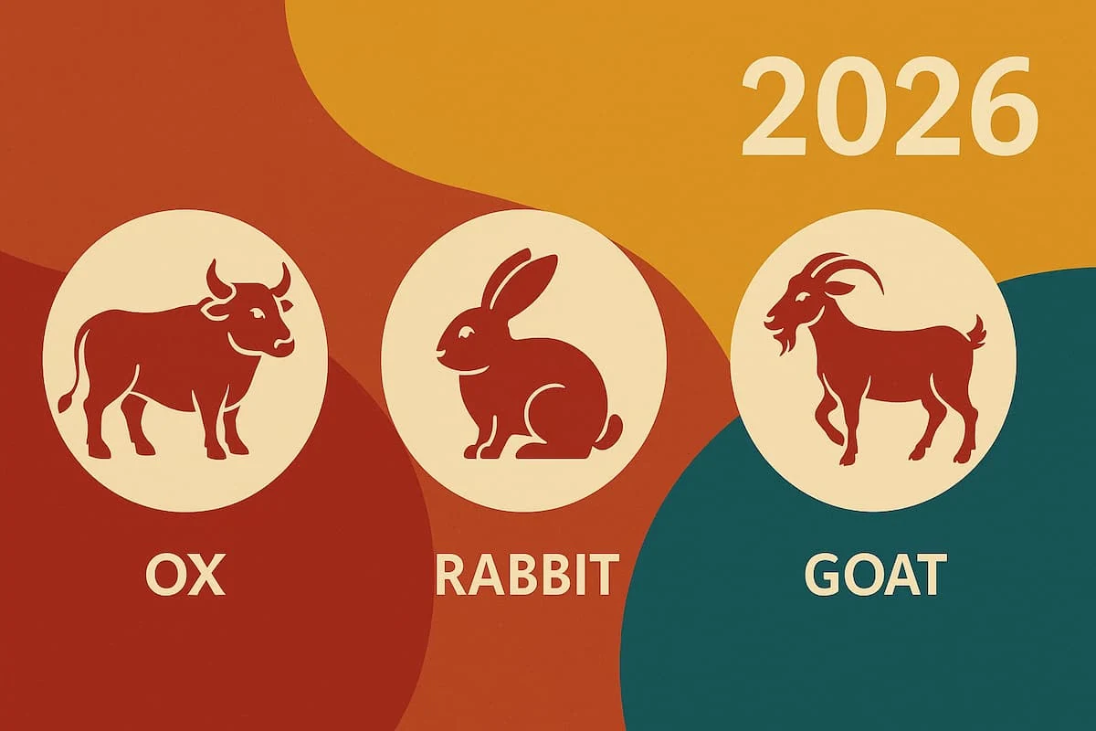 Ilustración de los signos menos afortunados del horóscopo 2026 con fondo colorido y nombres en español.